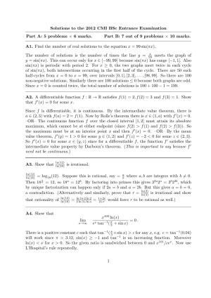 CMI Entrance Exam 2012 Solutions B.Sc (Hons.) Mathematics and Computer Science
