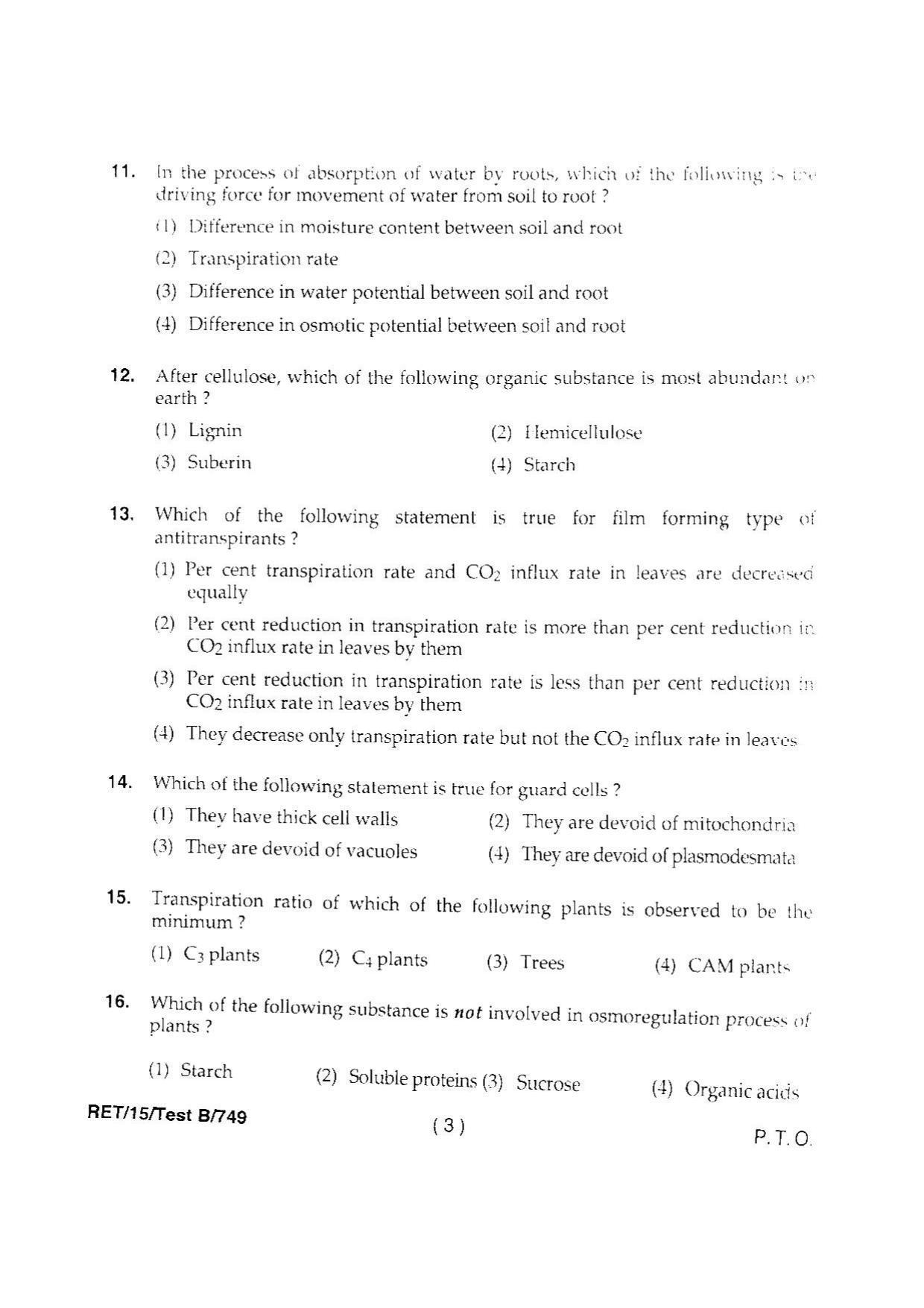BHU RET PLANT PHYSIOLOGY 2015 Question Paper - Page 5