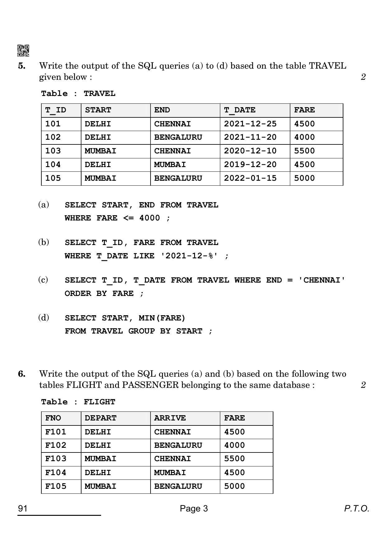 CBSE Class 12 91 Computer Science 2022 Compartment Question Paper - Page 3