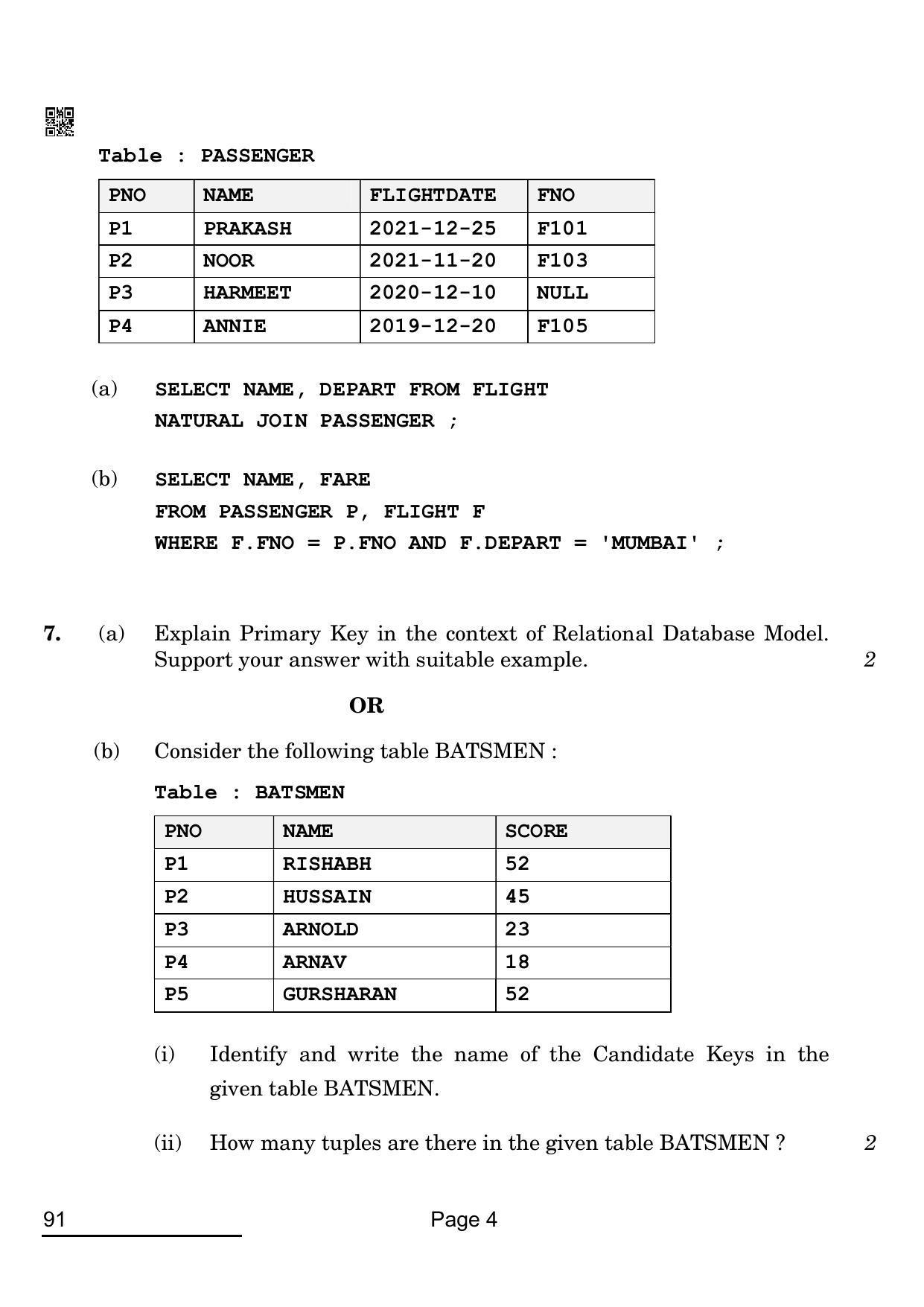 CBSE Class 12 91 Computer Science 2022 Compartment Question Paper - Page 4