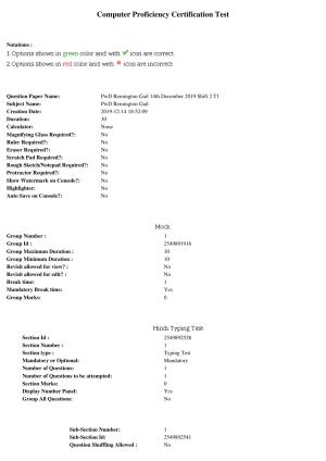 MP CPCT 14th December 2019 PwD Remington Gail Question Paper Shift 2