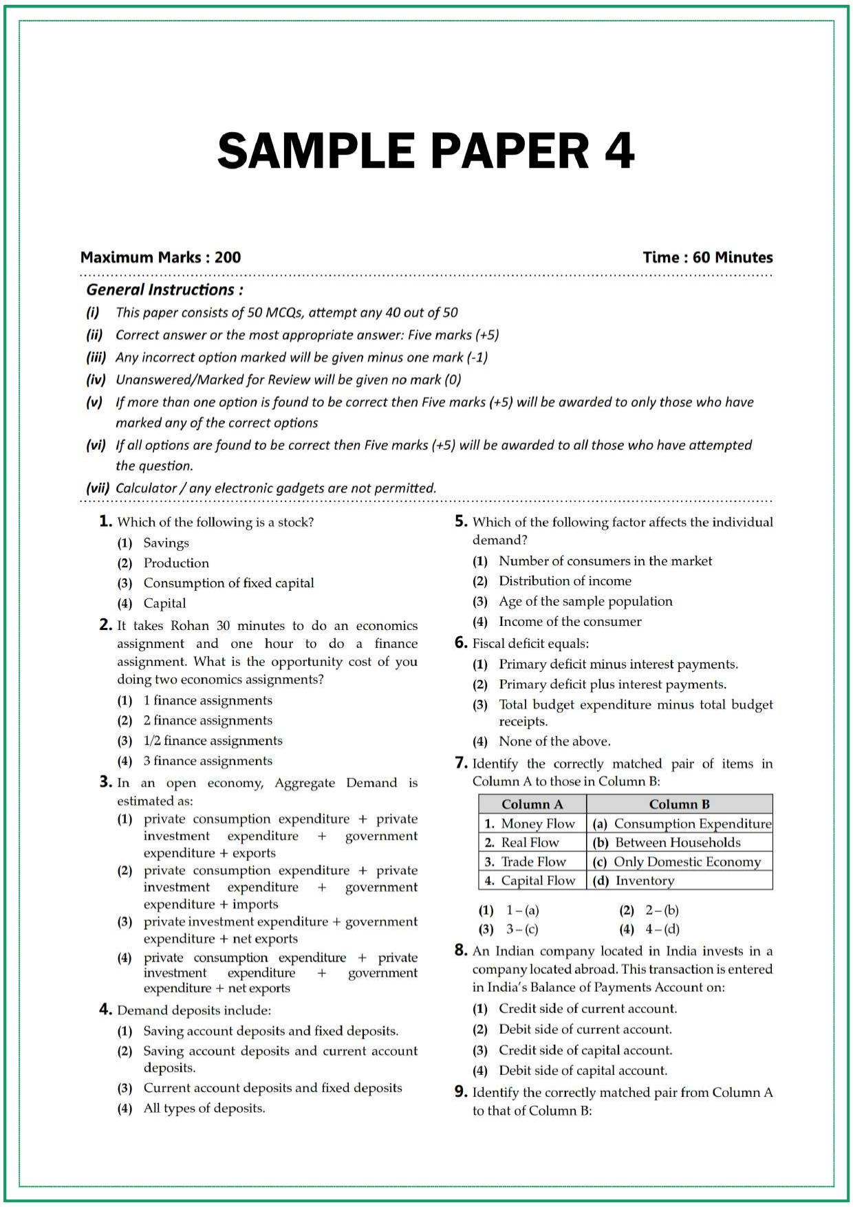 CUET UG Economics Sample Paper 4 - Page 1