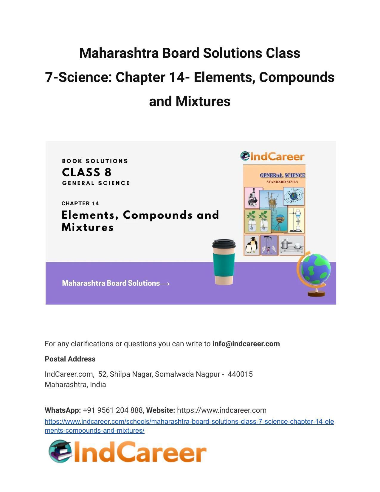 Maharashtra Board Solutions Class 7-Science: Chapter 14- Elements, Compounds and Mixtures - Page 1