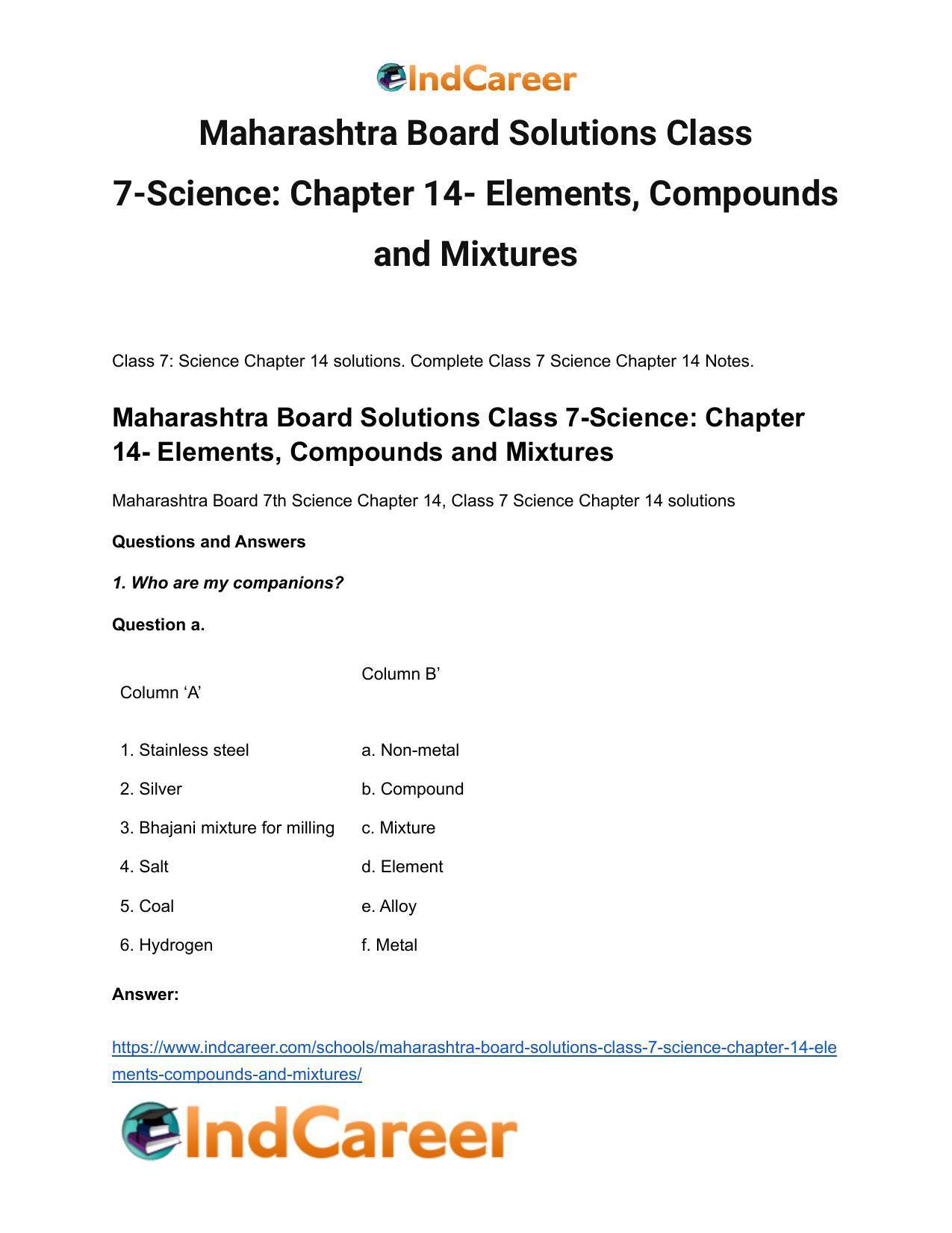 Maharashtra Board Solutions Class 7-Science: Chapter 14- Elements, Compounds and Mixtures - Page 2