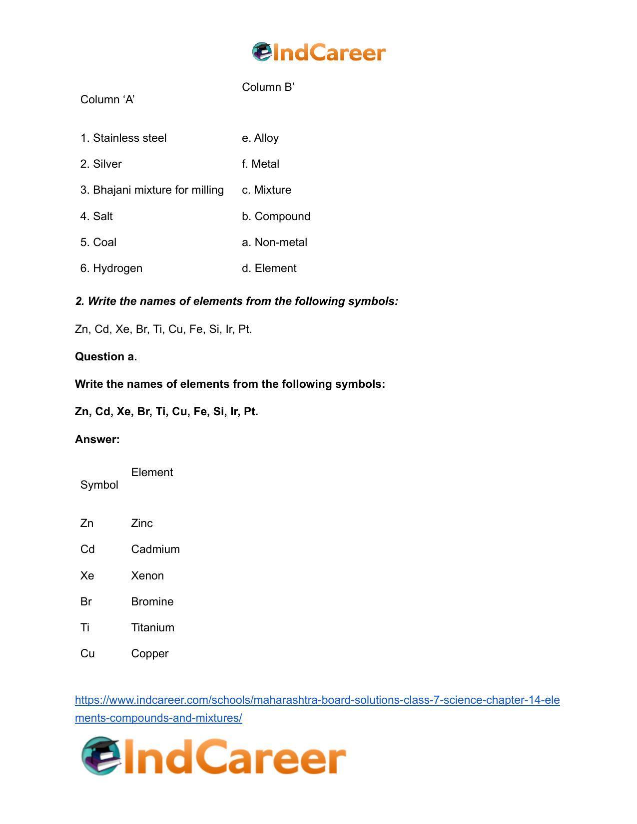 Maharashtra Board Solutions Class 7-Science: Chapter 14- Elements, Compounds and Mixtures - Page 3