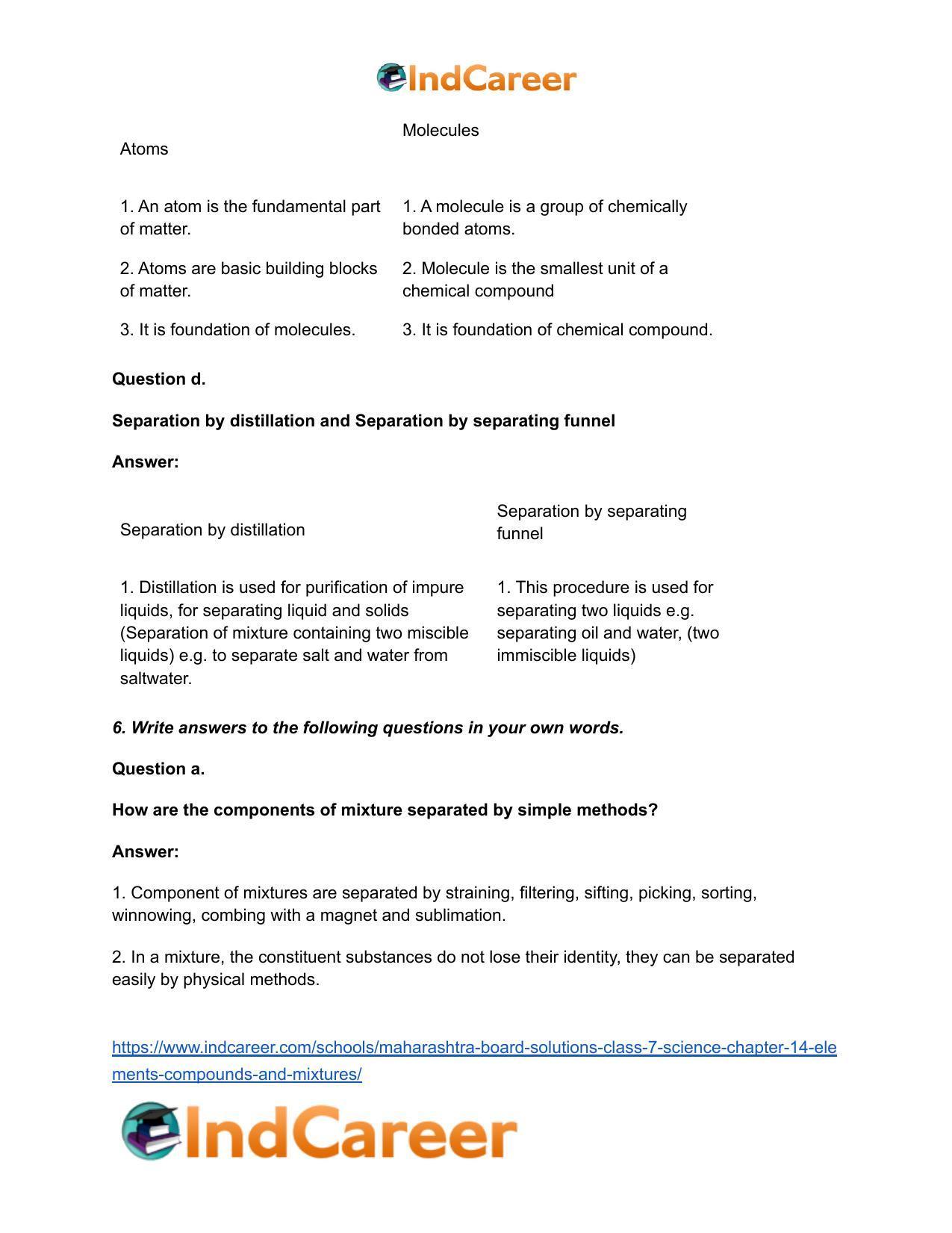 Maharashtra Board Solutions Class 7-Science: Chapter 14- Elements, Compounds and Mixtures - Page 7