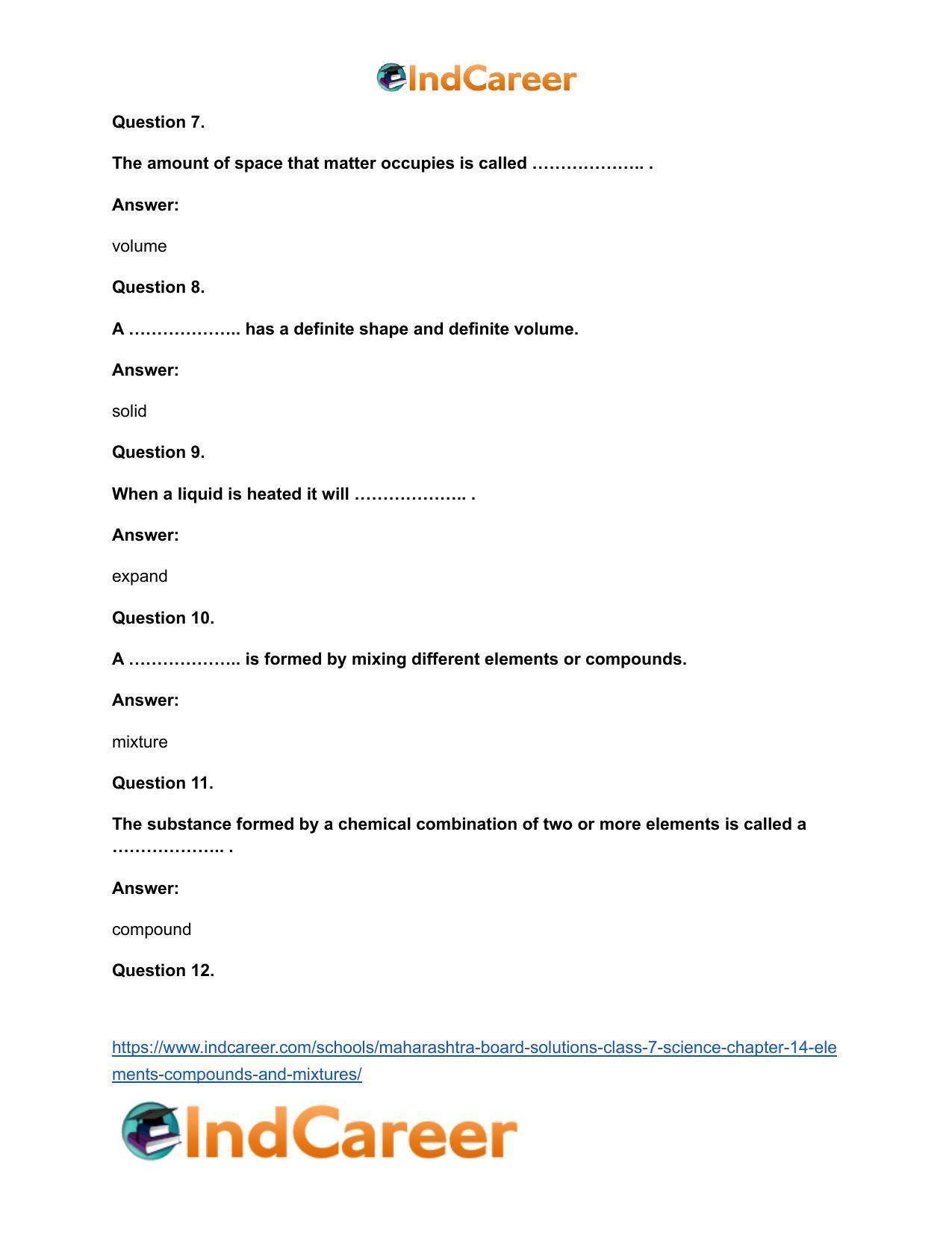 Maharashtra Board Solutions Class 7-Science: Chapter 14- Elements, Compounds and Mixtures - Page 14