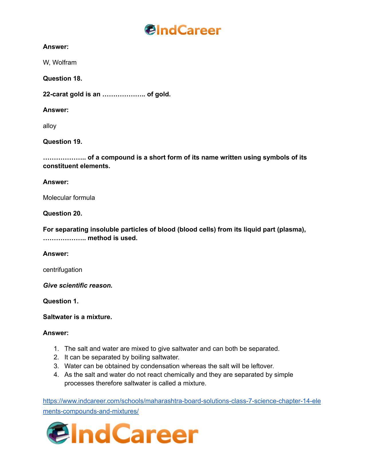 Maharashtra Board Solutions Class 7-Science: Chapter 14- Elements, Compounds and Mixtures - Page 16