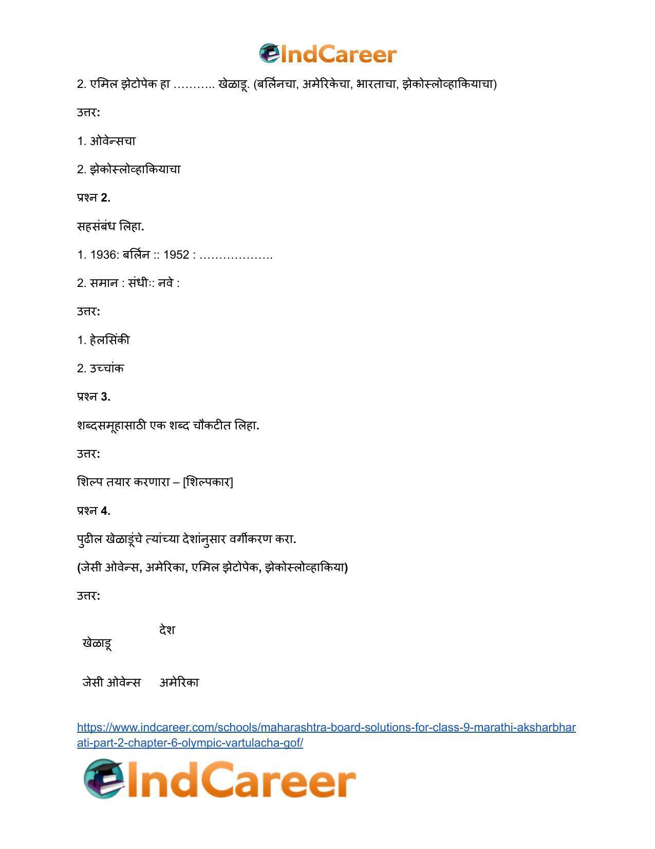 Maharashtra Board Solutions for Class 9- Marathi Aksharbharati (Part- 2): Chapter 6- ऑलिंपिक वर्तुळांचा गोफ - Page 40