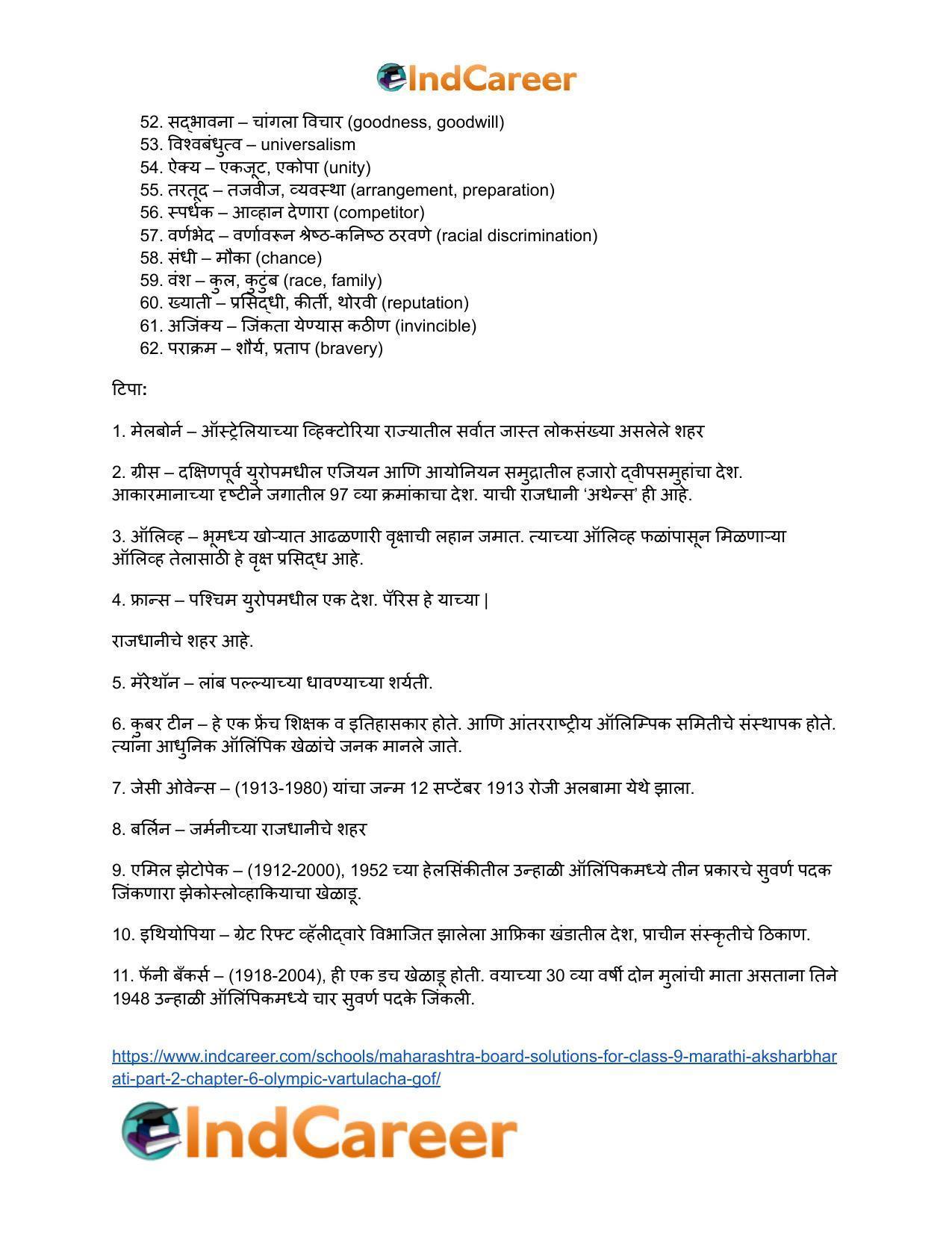 Maharashtra Board Solutions for Class 9- Marathi Aksharbharati (Part- 2): Chapter 6- ऑलिंपिक वर्तुळांचा गोफ - Page 57