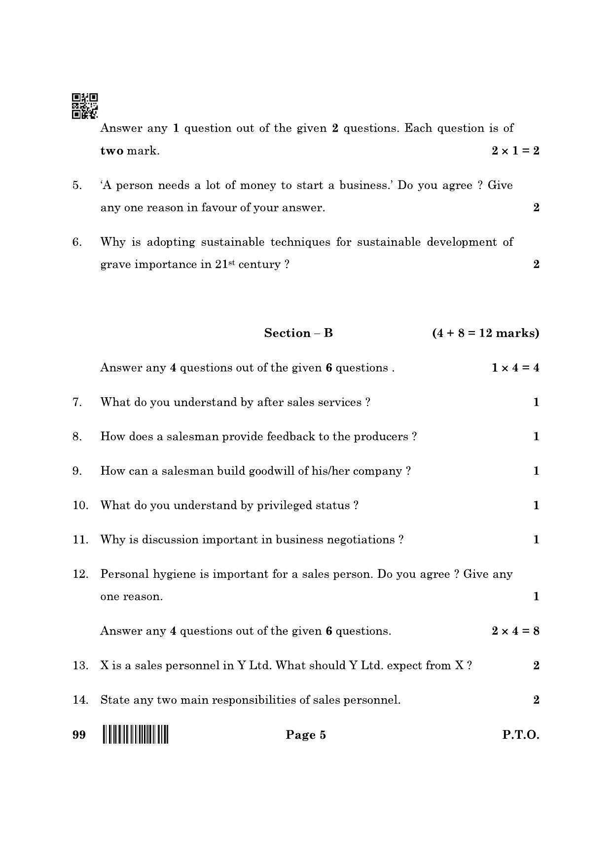 CBSE Class 10 99 Marketing And Sales 2022 Question Paper - Page 5