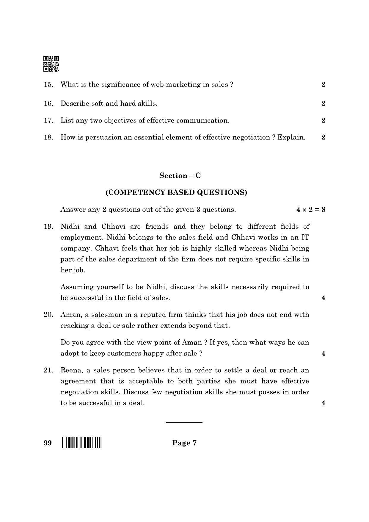 CBSE Class 10 99 Marketing And Sales 2022 Question Paper - Page 7