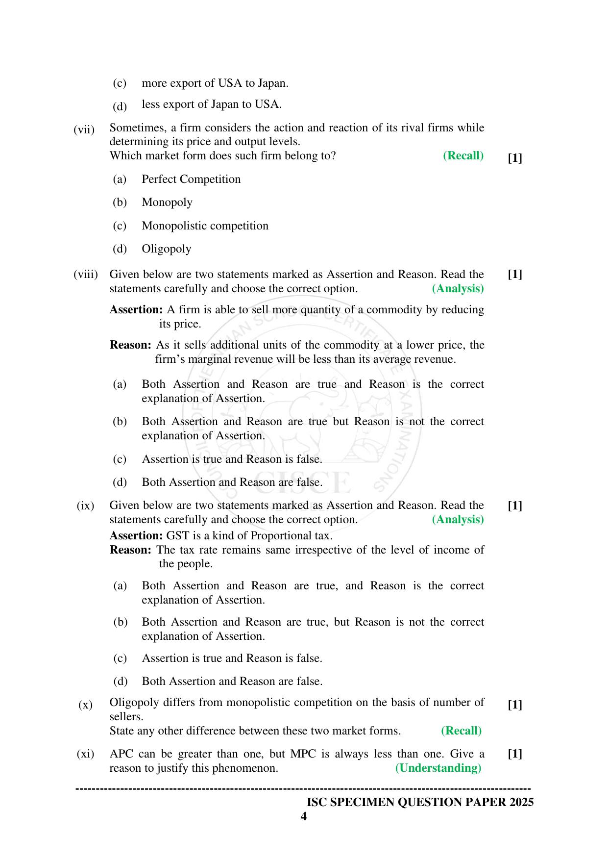 ISC Class 12 2025 ECONOMICS (SQP & AK) Specimen Paper - Page 4