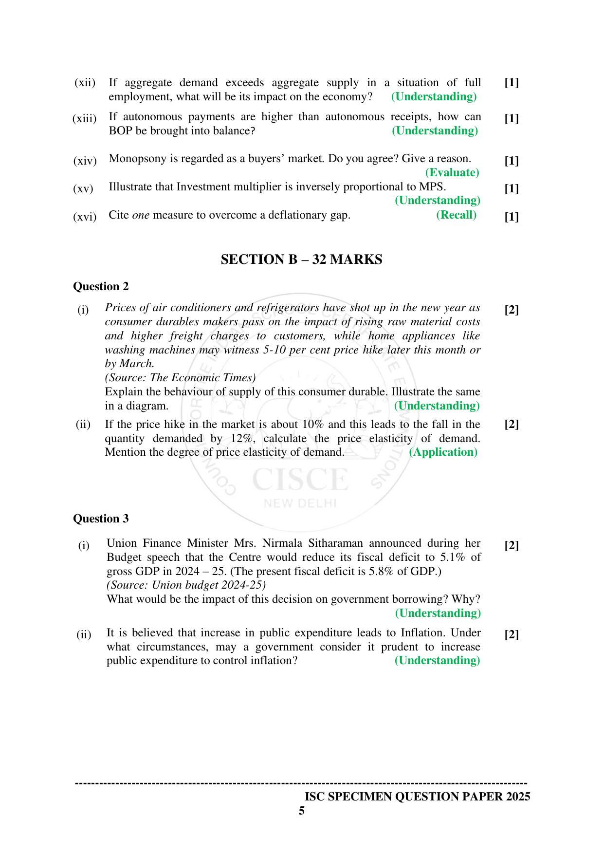 ISC Class 12 2025 ECONOMICS (SQP & AK) Specimen Paper - Page 5