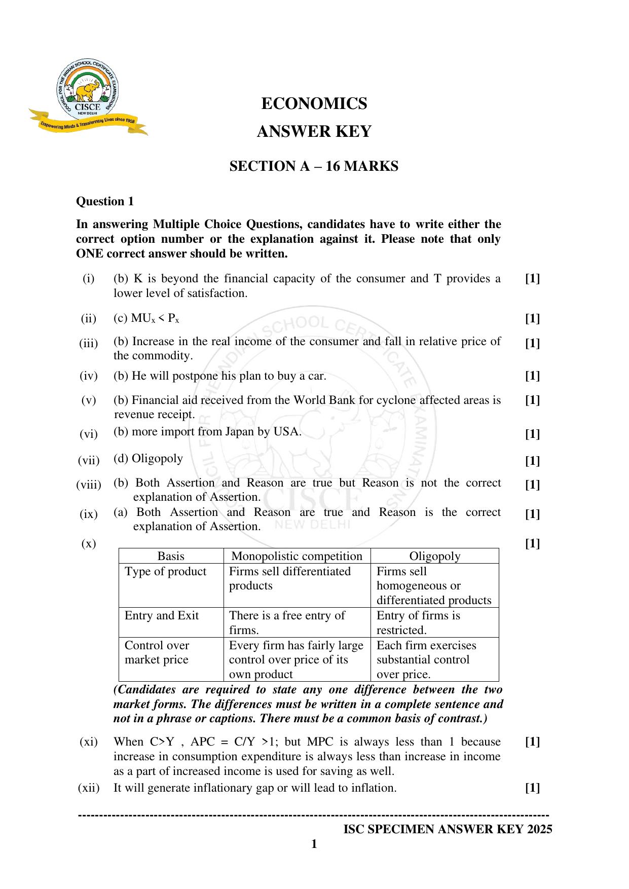 ISC Class 12 2025 ECONOMICS (SQP & AK) Specimen Paper - Page 10