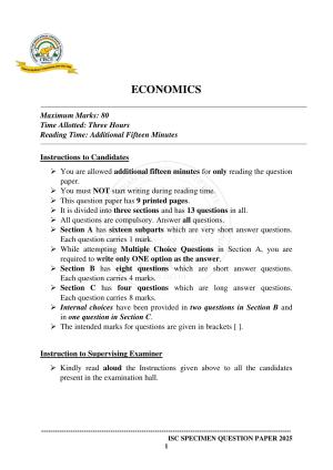 ISC Class 12 2025 ECONOMICS (SQP & AK) Specimen Paper