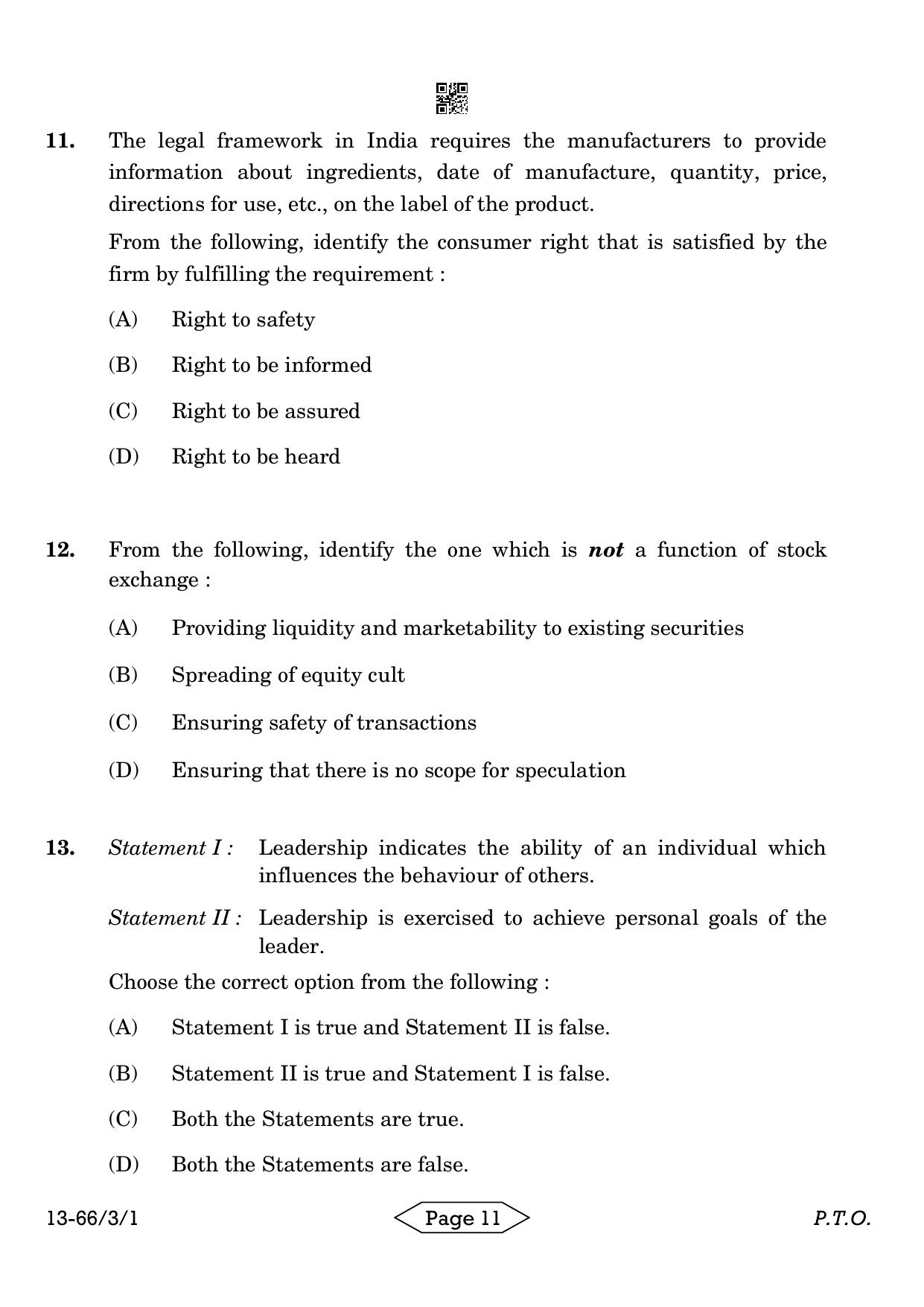 CBSE Class 12 3-1 Bussiness Studies 2024 Question Paper - Page 11