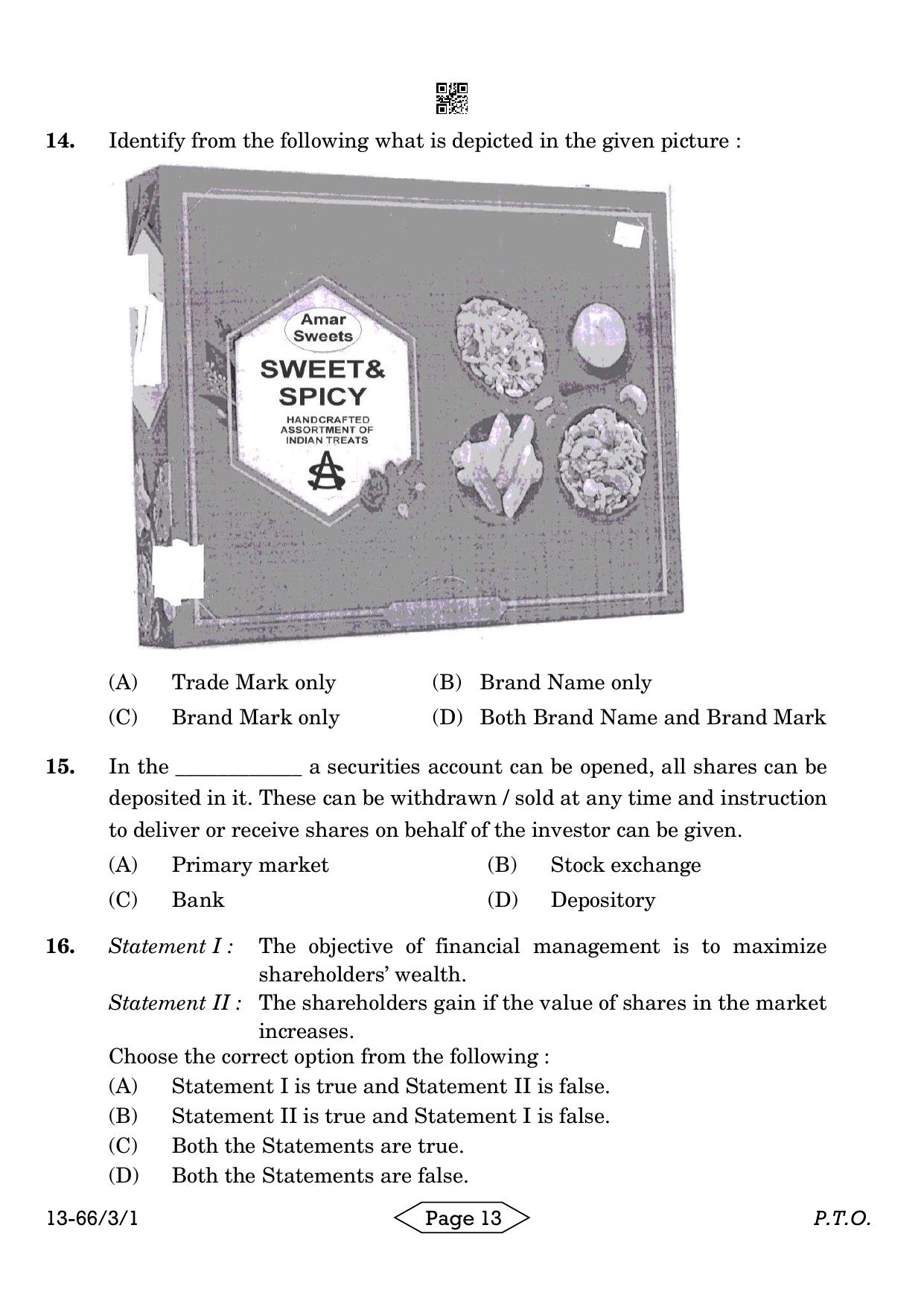 CBSE Class 12 3-1 Bussiness Studies 2024 Question Paper - Page 13