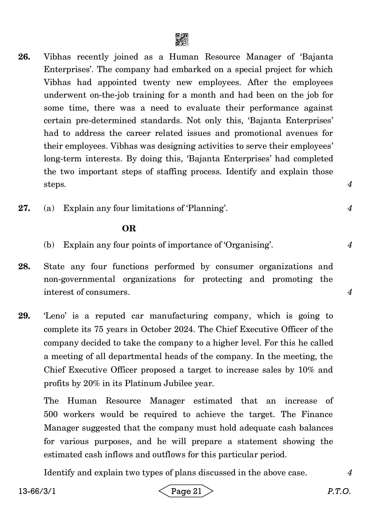 CBSE Class 12 3-1 Bussiness Studies 2024 Question Paper - Page 21