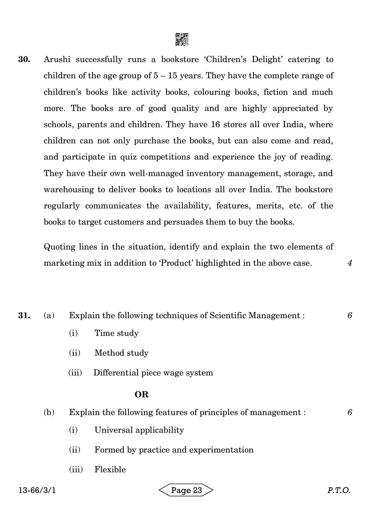 CBSE Class 12 3-1 Bussiness Studies 2024 Question Paper - Page 23