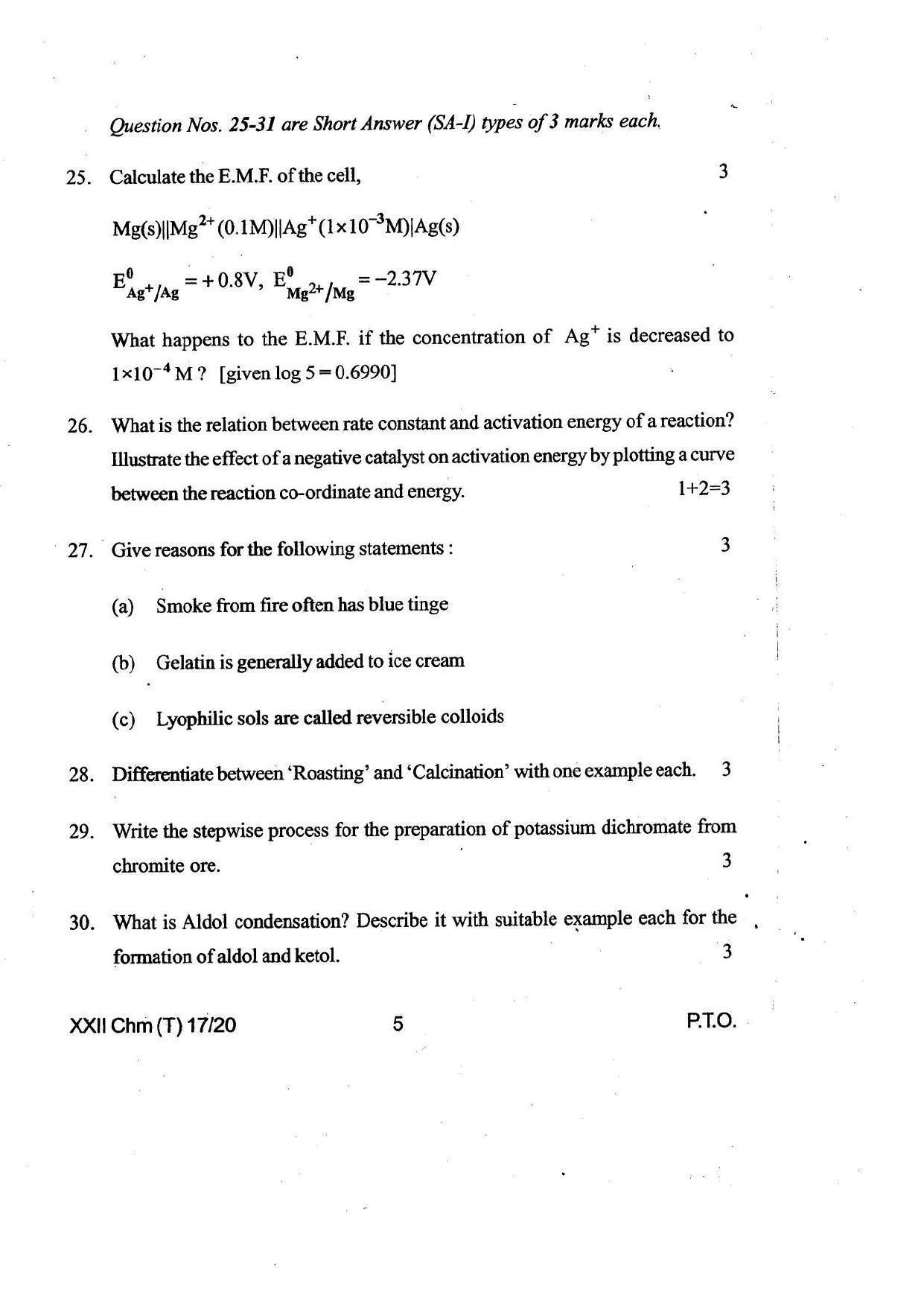COHSEM Class 12 Chemistry Question Papers 2020 - Page 5
