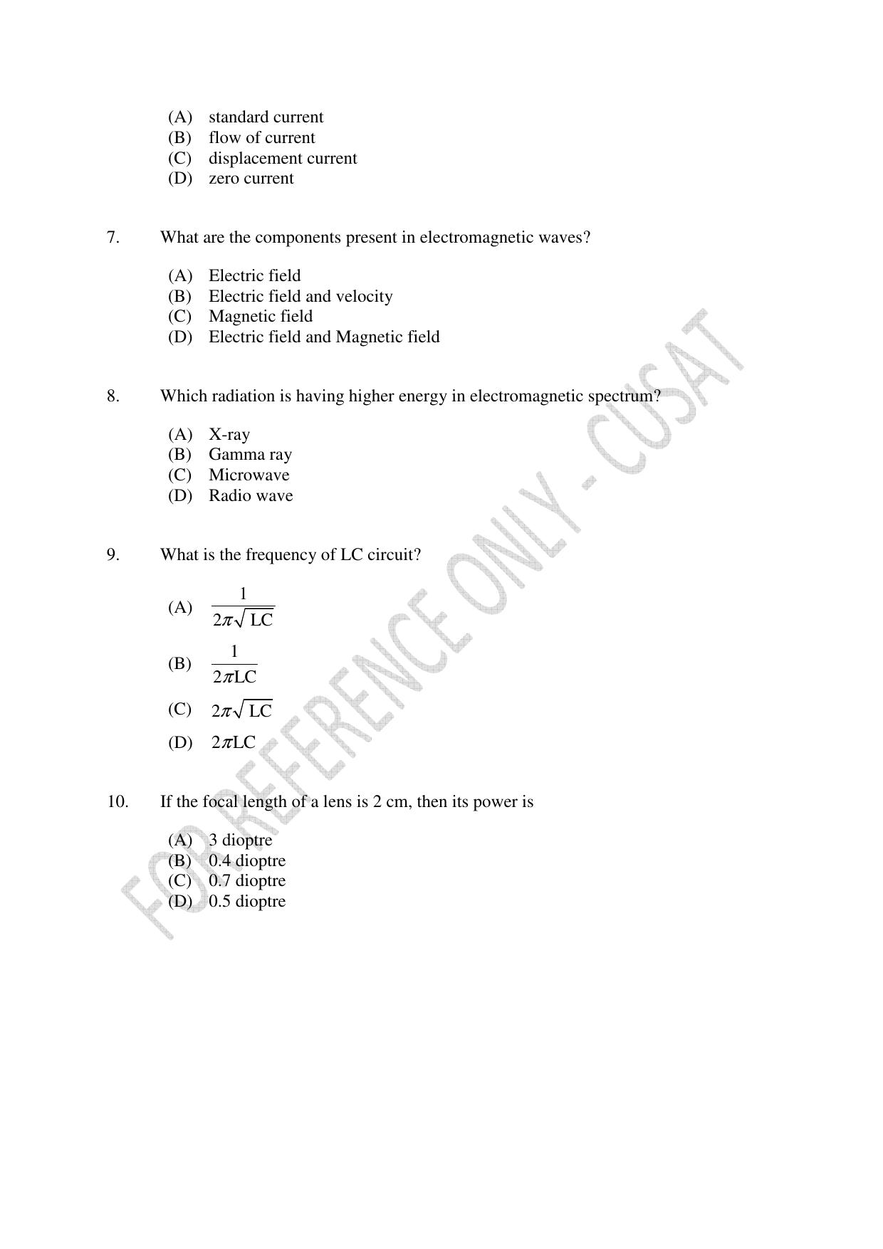 CUSAT CAT 2022 Test in Physics Chemistry and Biology for Five year Integrated MSc Question Paper - Page 2