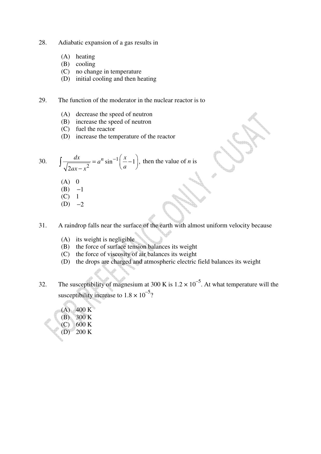 CUSAT CAT 2022 Test in Physics Chemistry and Biology for Five year Integrated MSc Question Paper - Page 6