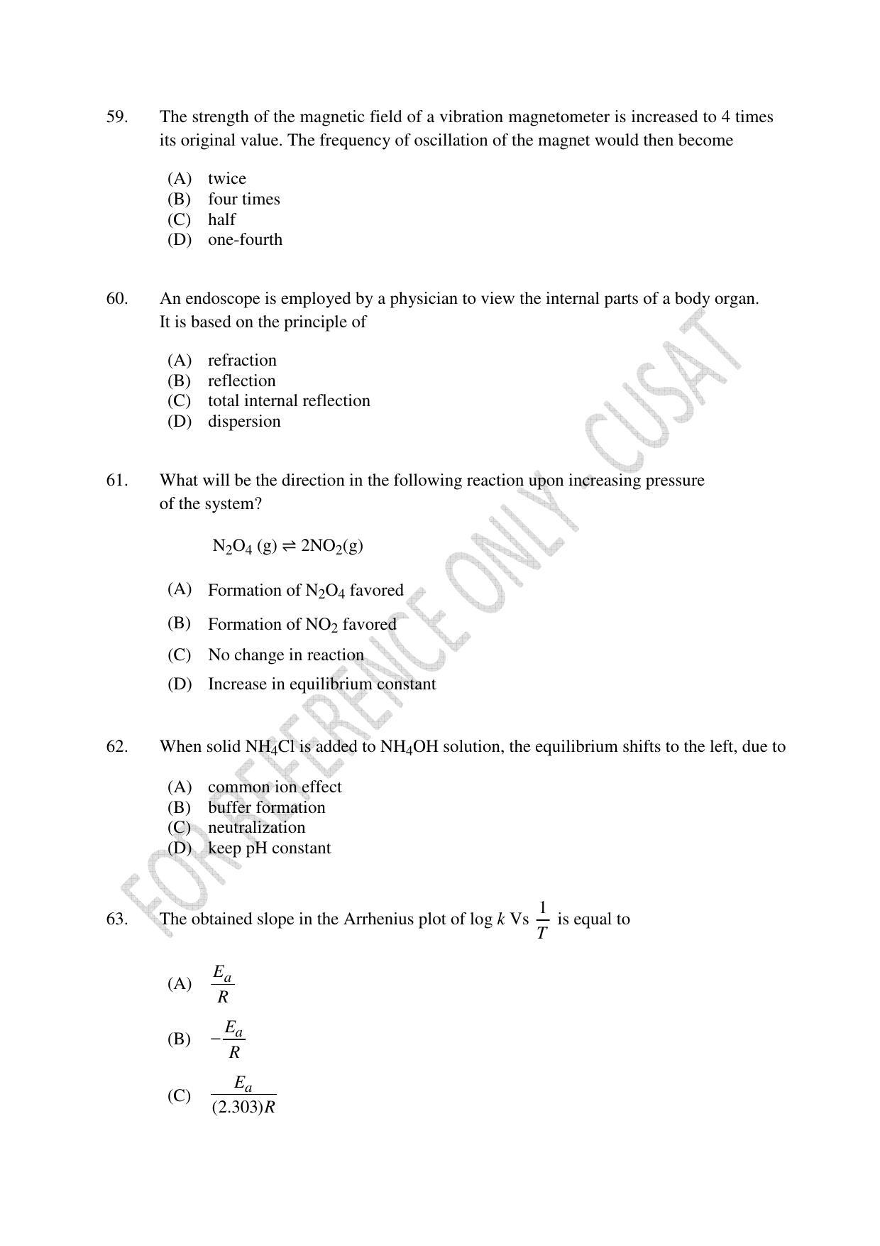 CUSAT CAT 2022 Test in Physics Chemistry and Biology for Five year Integrated MSc Question Paper - Page 12