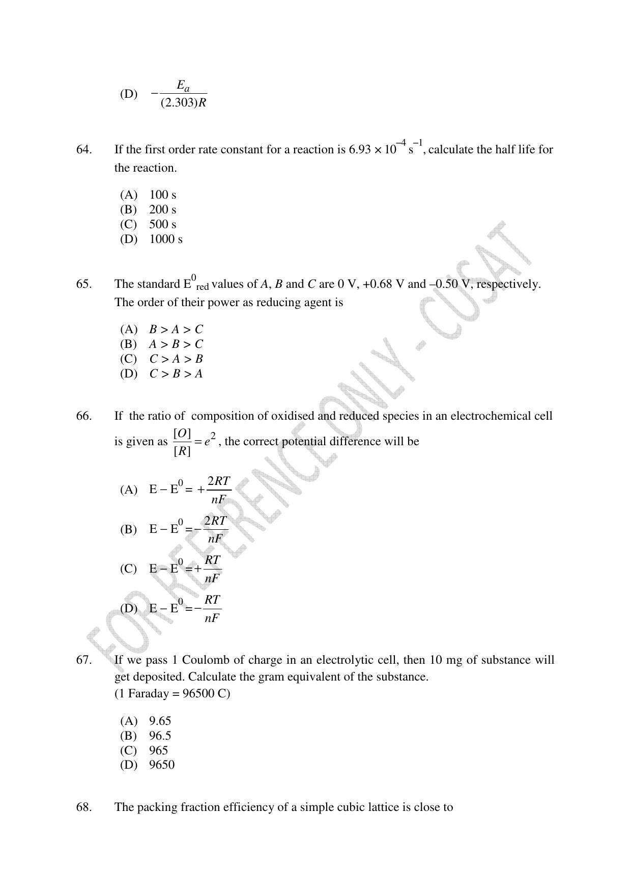 CUSAT CAT 2022 Test in Physics Chemistry and Biology for Five year Integrated MSc Question Paper - Page 13