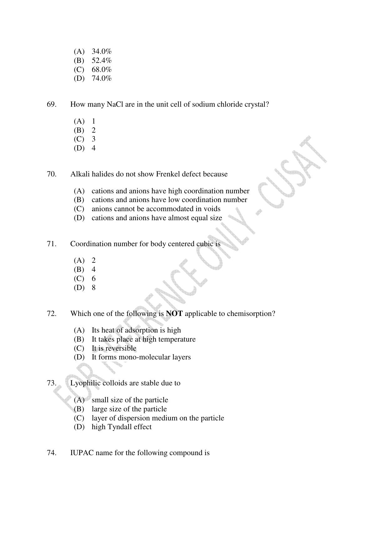 CUSAT CAT 2022 Test in Physics Chemistry and Biology for Five year Integrated MSc Question Paper - Page 14
