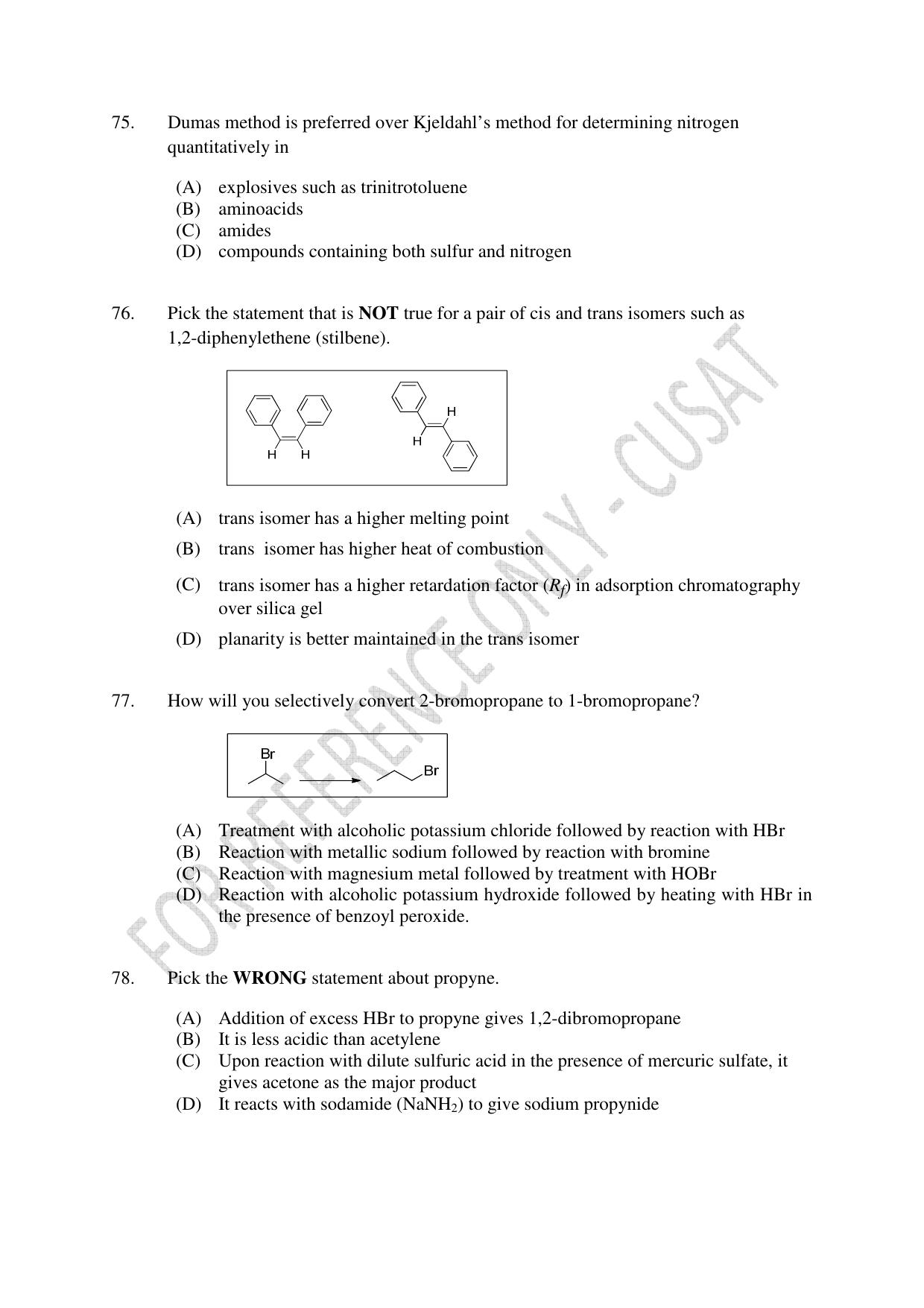 CUSAT CAT 2022 Test in Physics Chemistry and Biology for Five year Integrated MSc Question Paper - Page 16