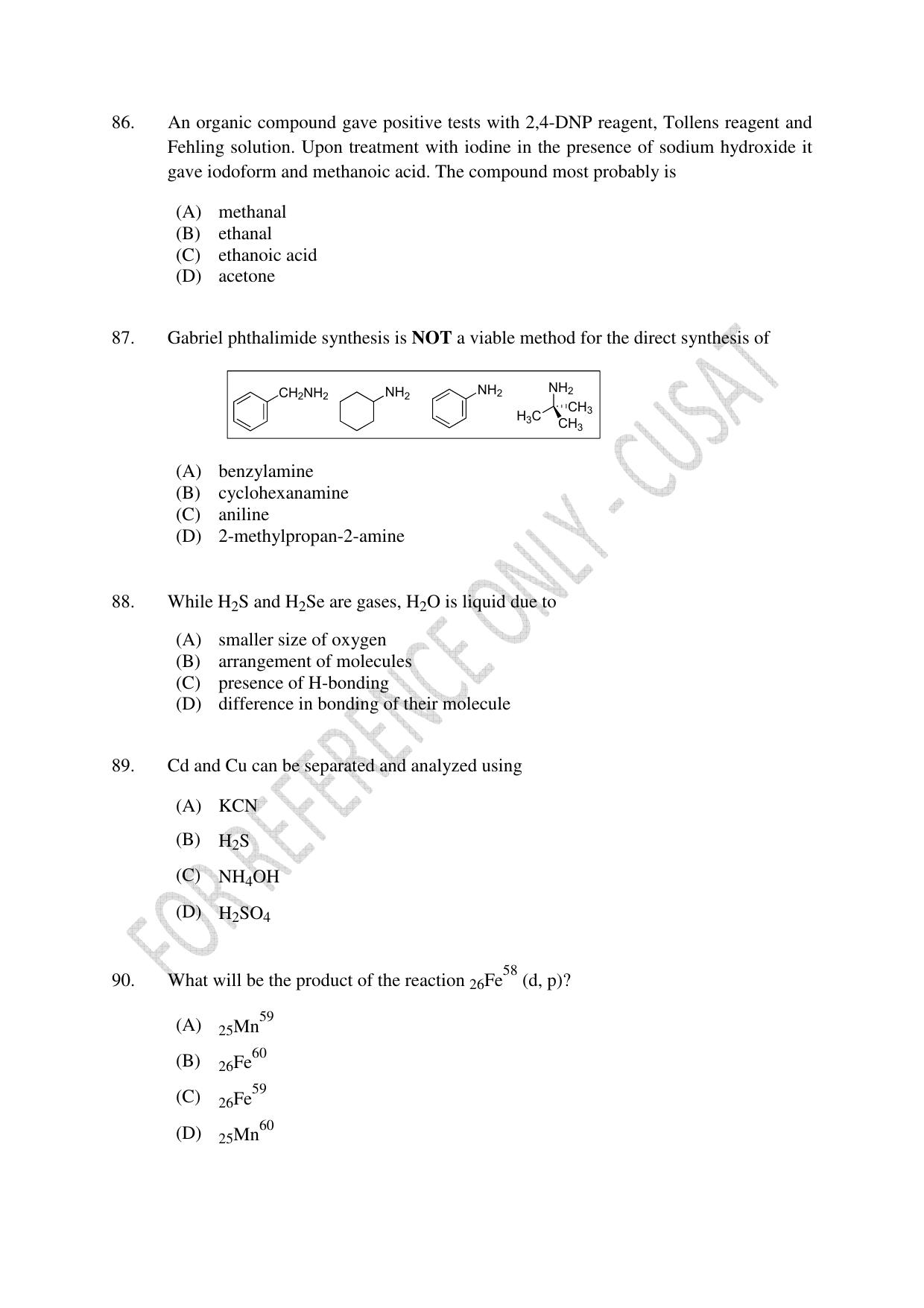 CUSAT CAT 2022 Test in Physics Chemistry and Biology for Five year Integrated MSc Question Paper - Page 19