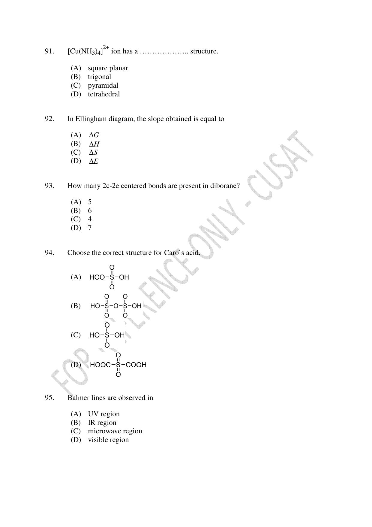 CUSAT CAT 2022 Test in Physics Chemistry and Biology for Five year Integrated MSc Question Paper - Page 20