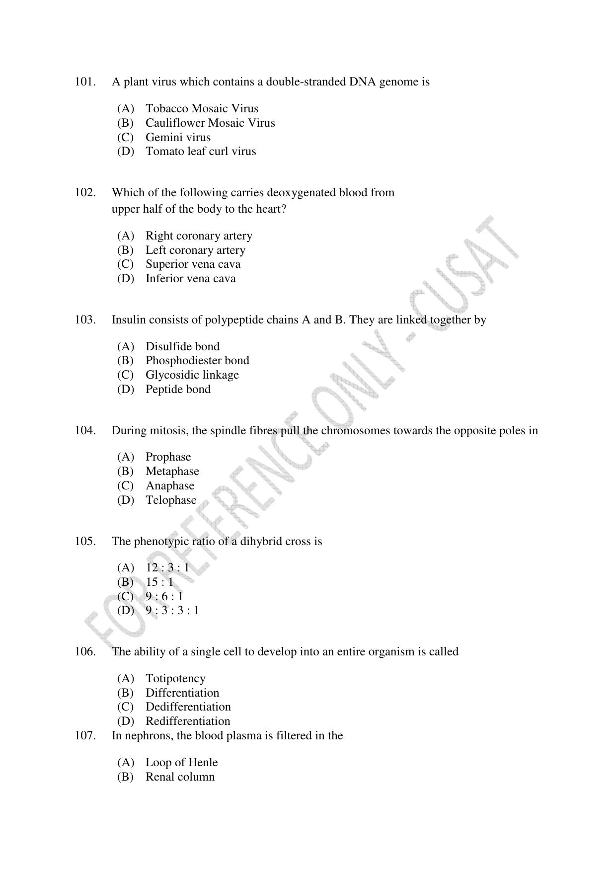 CUSAT CAT 2022 Test in Physics Chemistry and Biology for Five year Integrated MSc Question Paper - Page 22