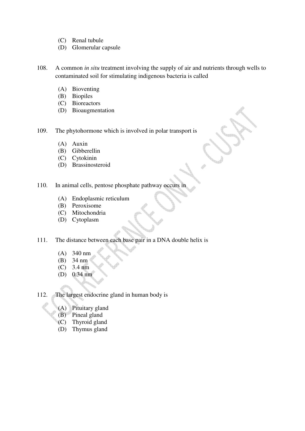 CUSAT CAT 2022 Test in Physics Chemistry and Biology for Five year Integrated MSc Question Paper - Page 23