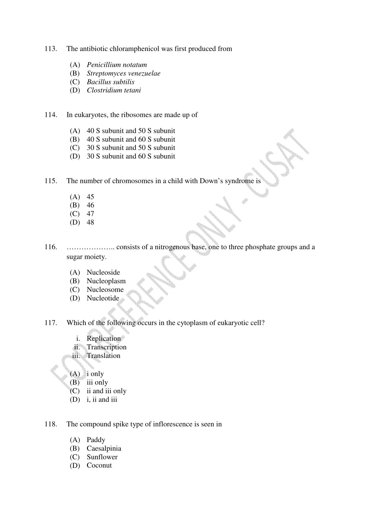 CUSAT CAT 2022 Test in Physics Chemistry and Biology for Five year Integrated MSc Question Paper - Page 24