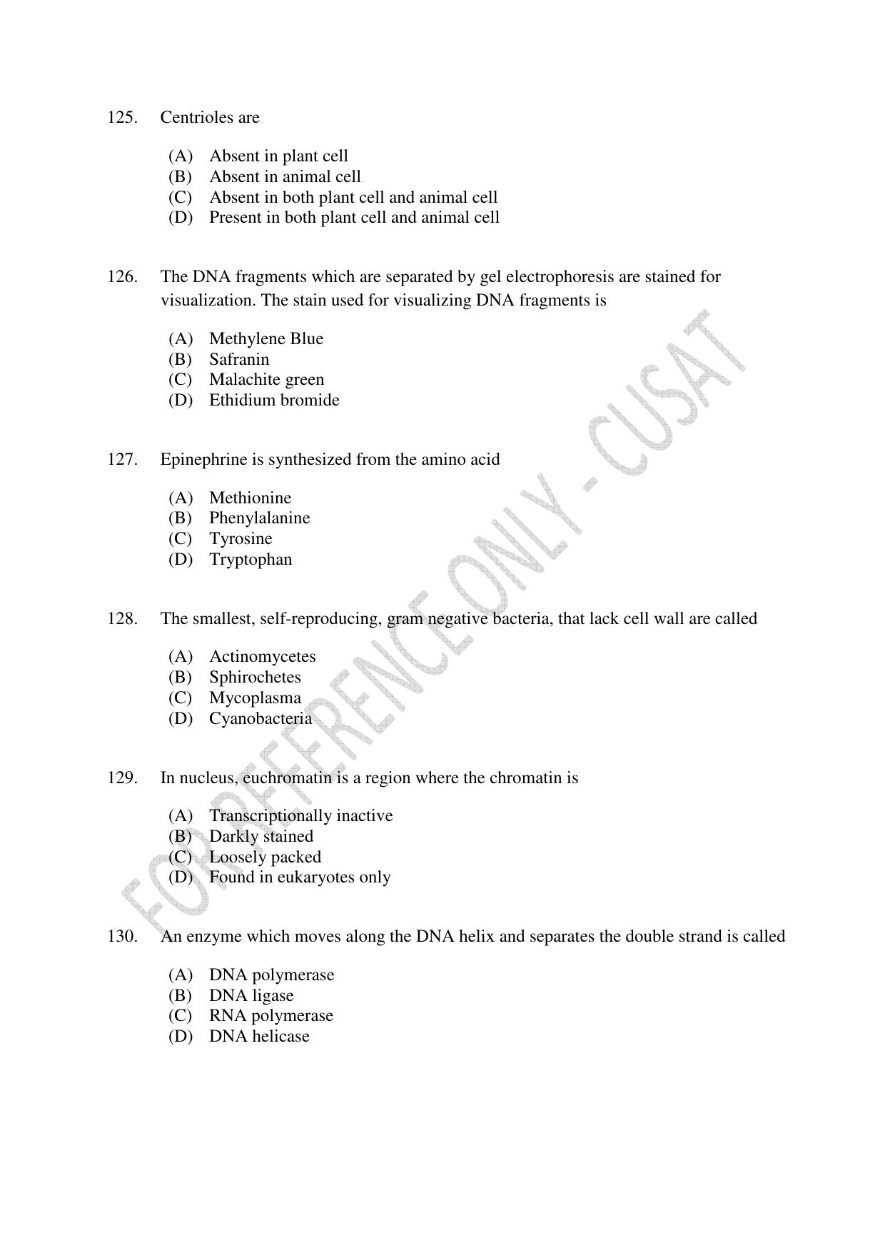 CUSAT CAT 2022 Test in Physics Chemistry and Biology for Five year Integrated MSc Question Paper - Page 26