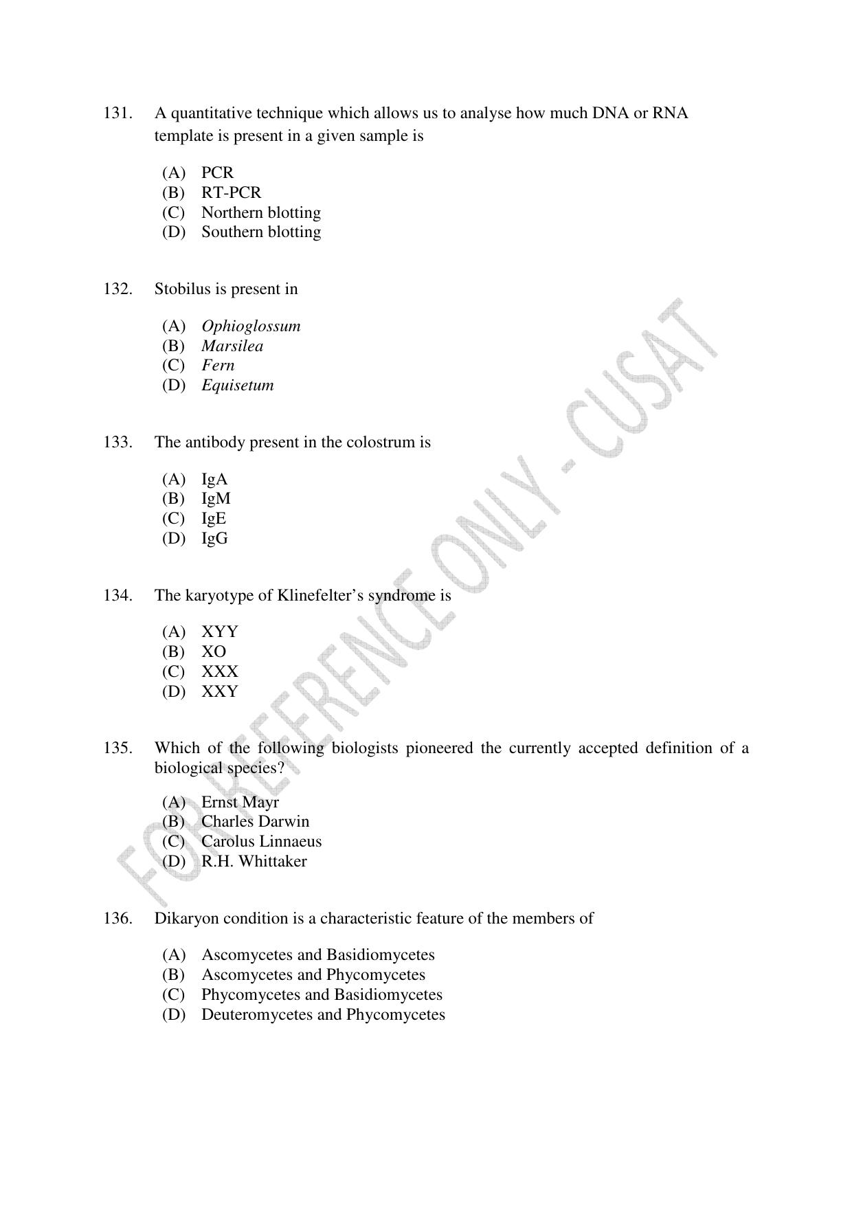 CUSAT CAT 2022 Test in Physics Chemistry and Biology for Five year Integrated MSc Question Paper - Page 27