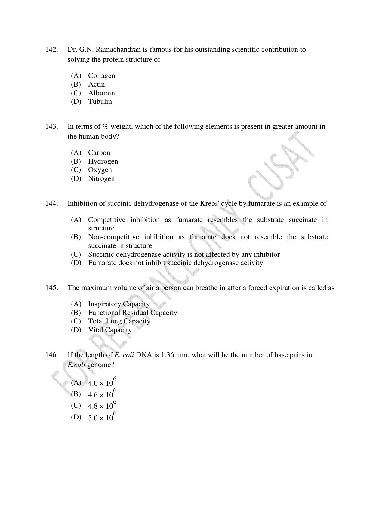 CUSAT CAT 2022 Test in Physics Chemistry and Biology for Five year Integrated MSc Question Paper - Page 29