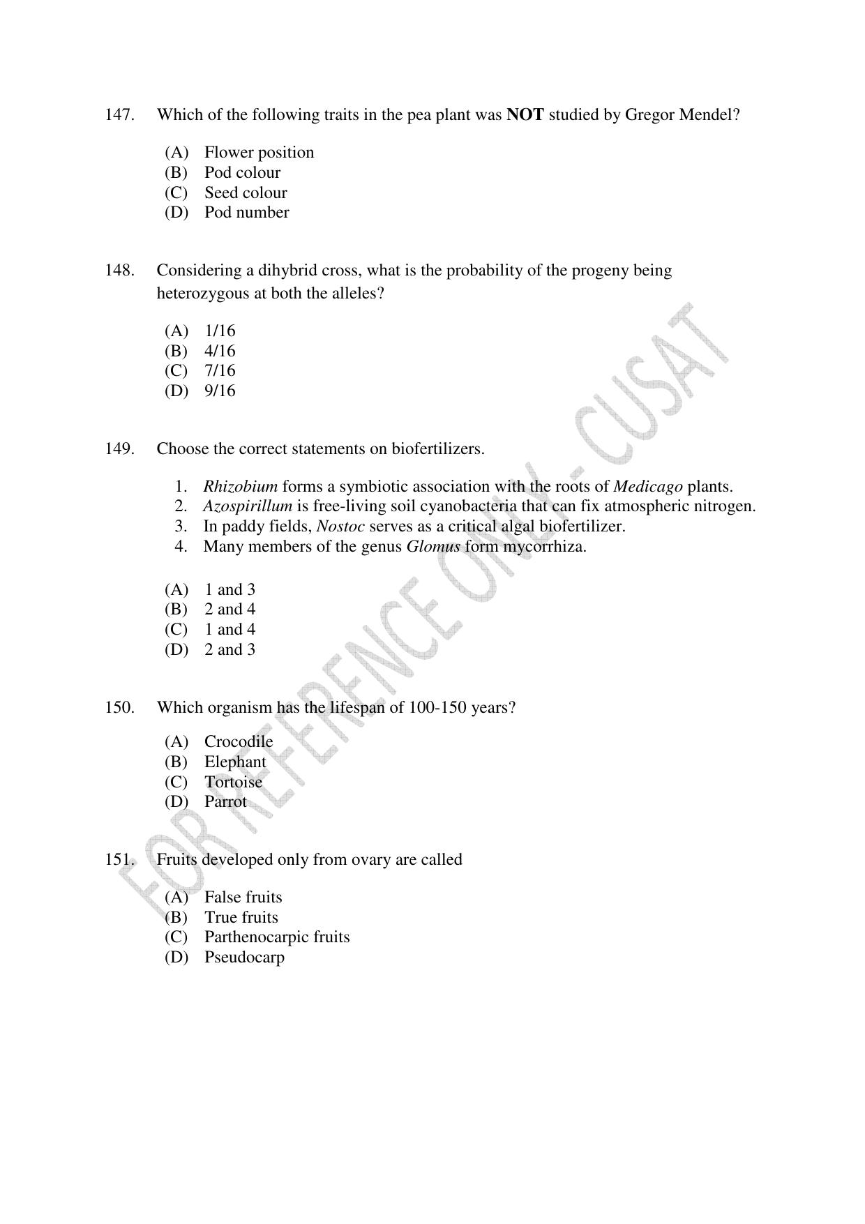CUSAT CAT 2022 Test in Physics Chemistry and Biology for Five year Integrated MSc Question Paper - Page 30