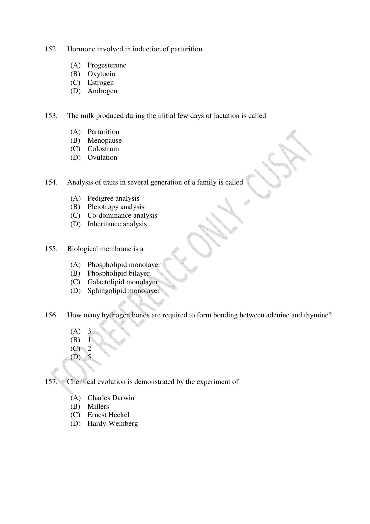CUSAT CAT 2022 Test in Physics Chemistry and Biology for Five year Integrated MSc Question Paper - Page 31