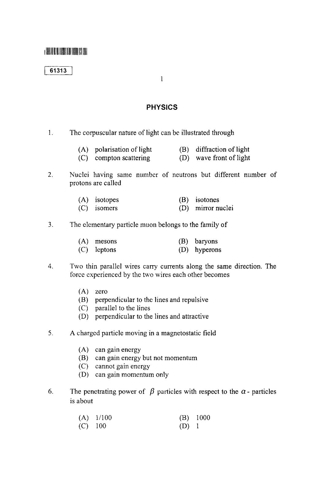 CUSAT CAT 2013 Physics Question Paper - Page 2