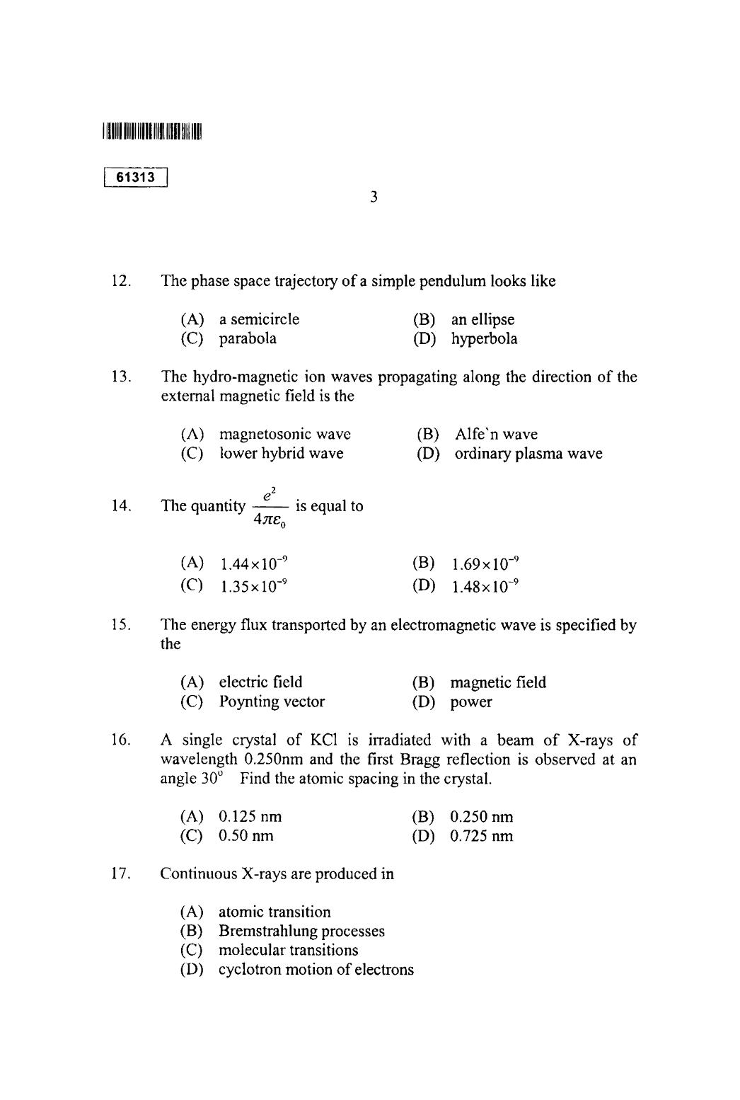 CUSAT CAT 2013 Physics Question Paper - Page 4