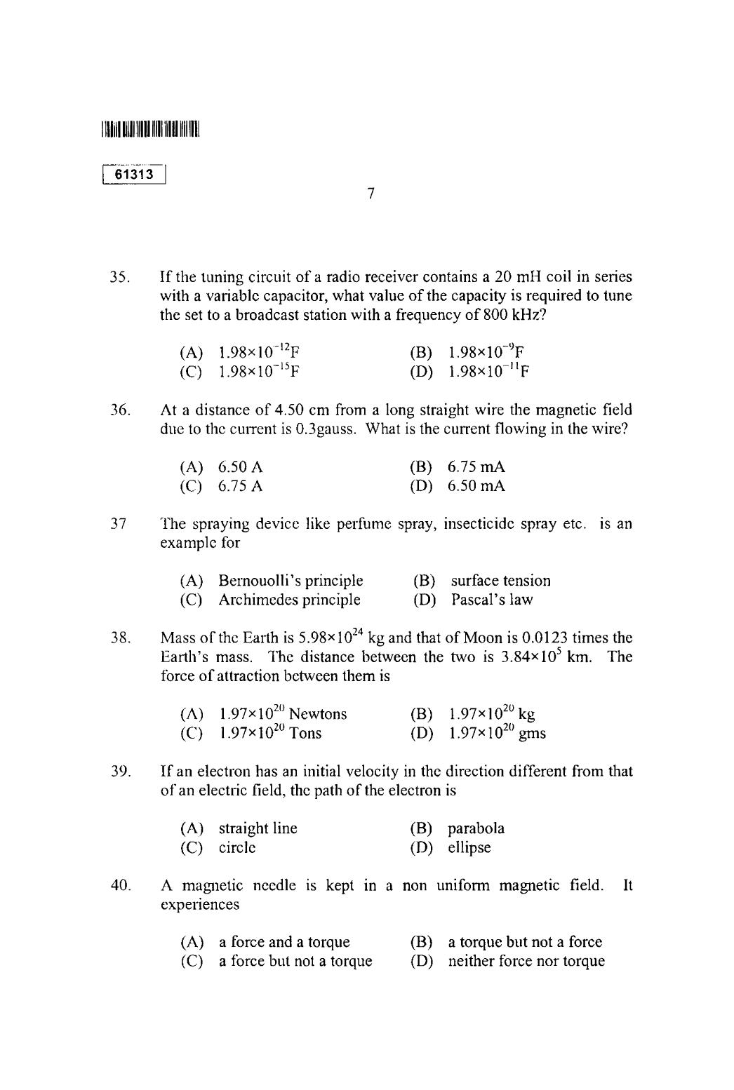 CUSAT CAT 2013 Physics Question Paper - Page 8