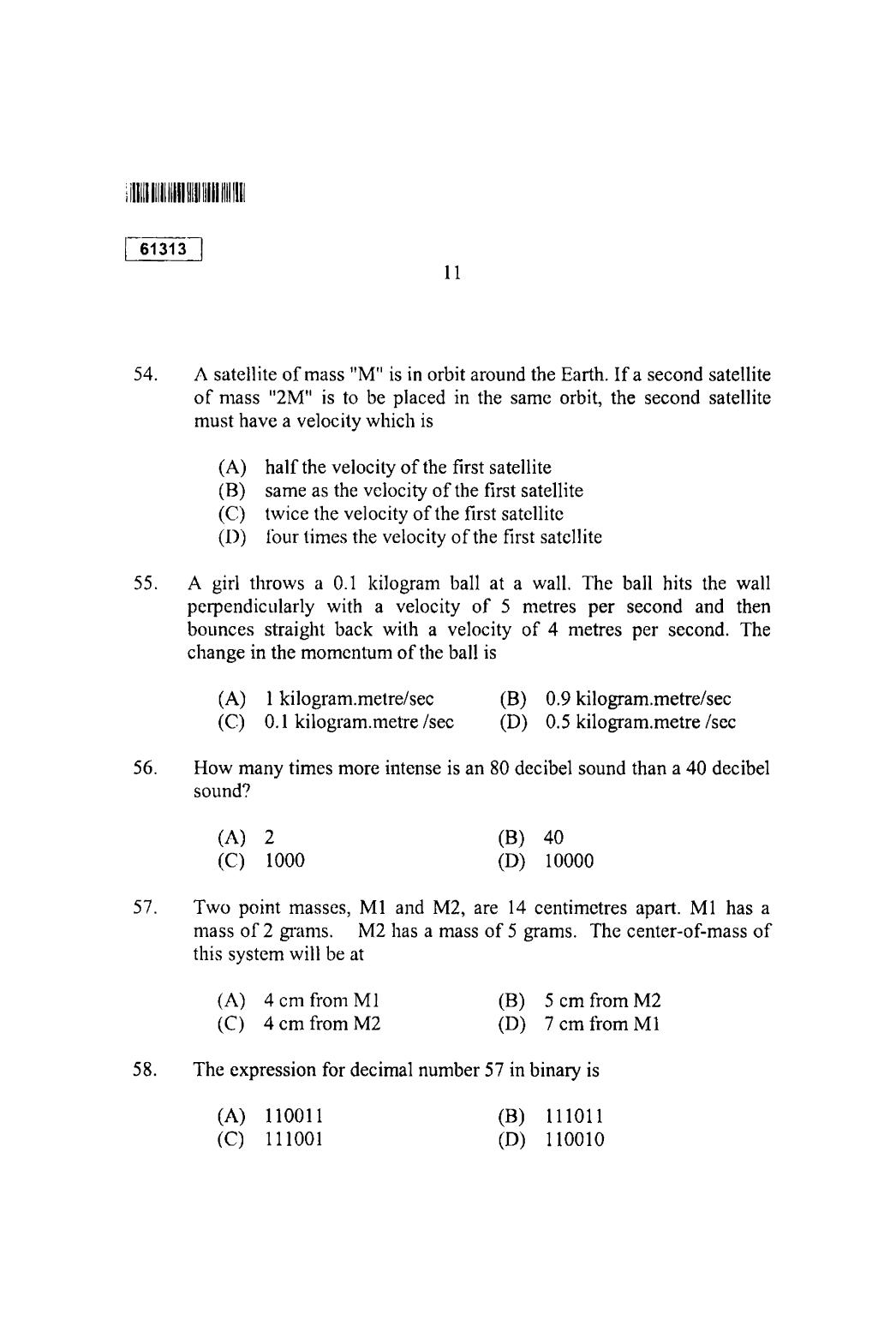 CUSAT CAT 2013 Physics Question Paper - Page 12