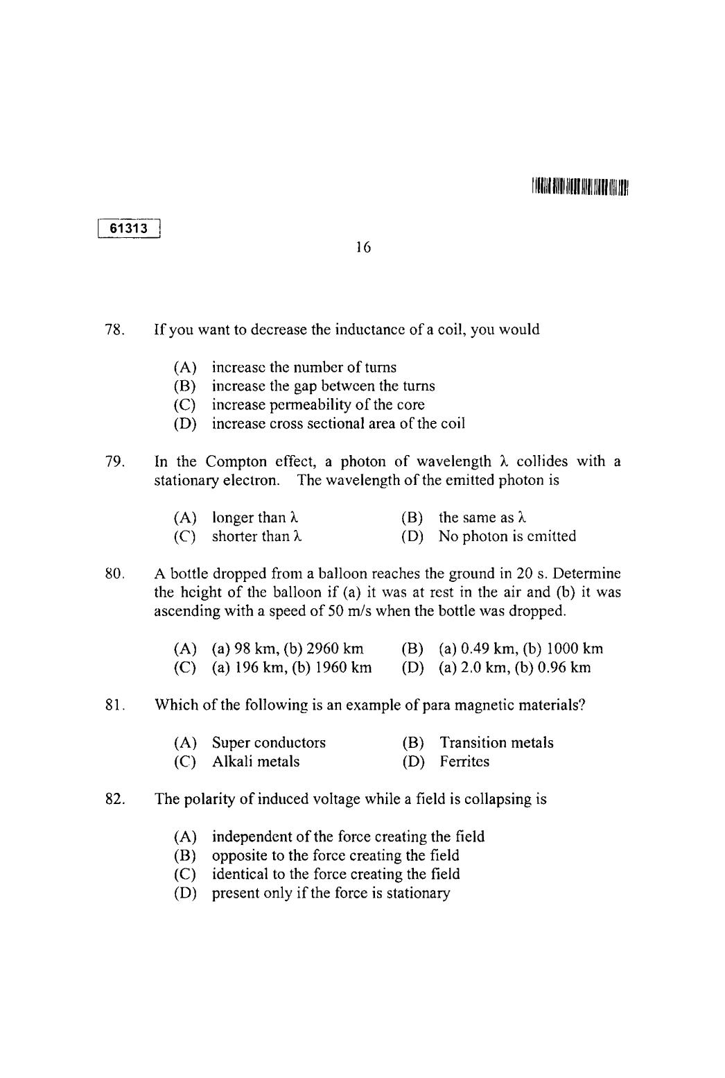 CUSAT CAT 2013 Physics Question Paper - Page 17