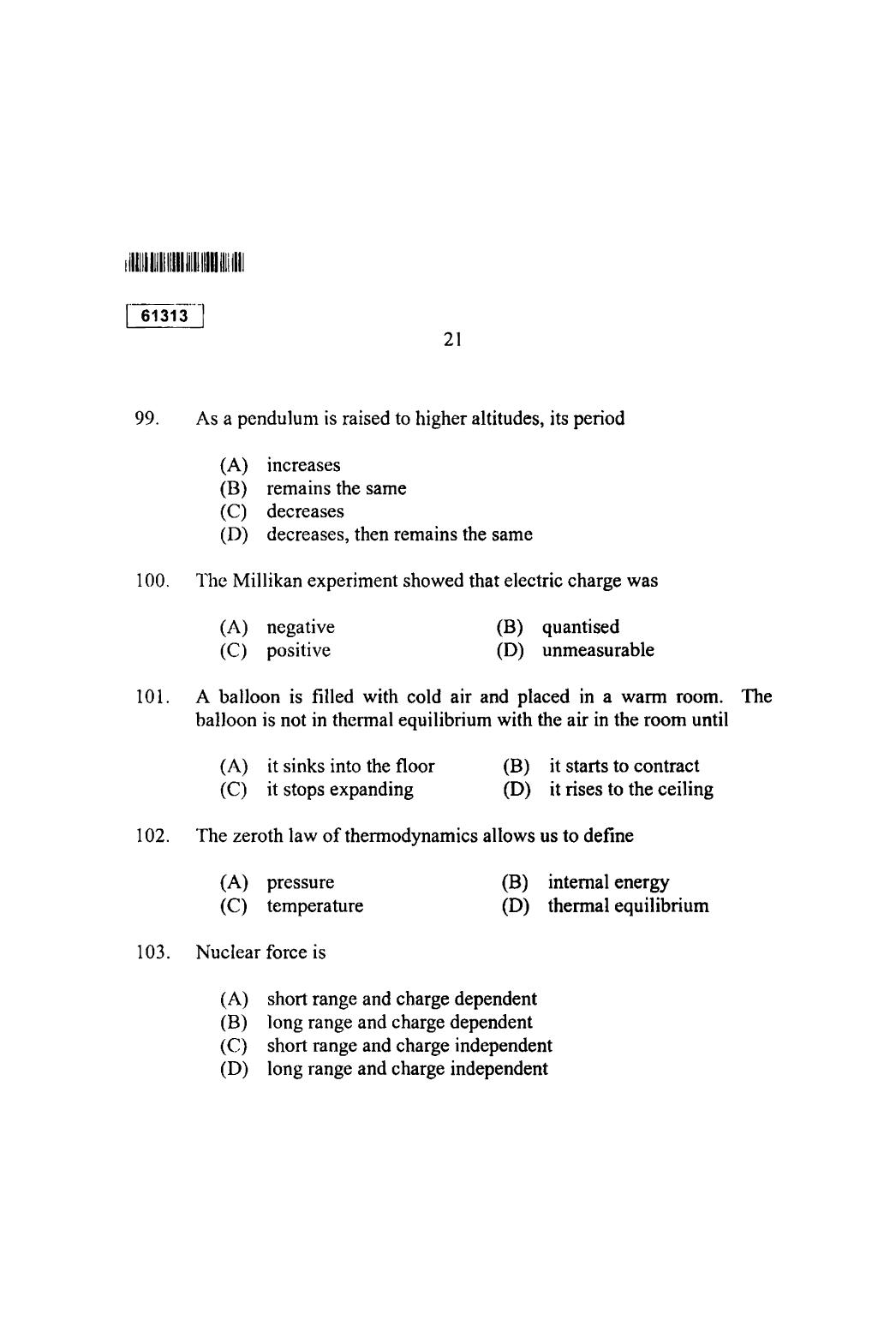 CUSAT CAT 2013 Physics Question Paper - Page 22