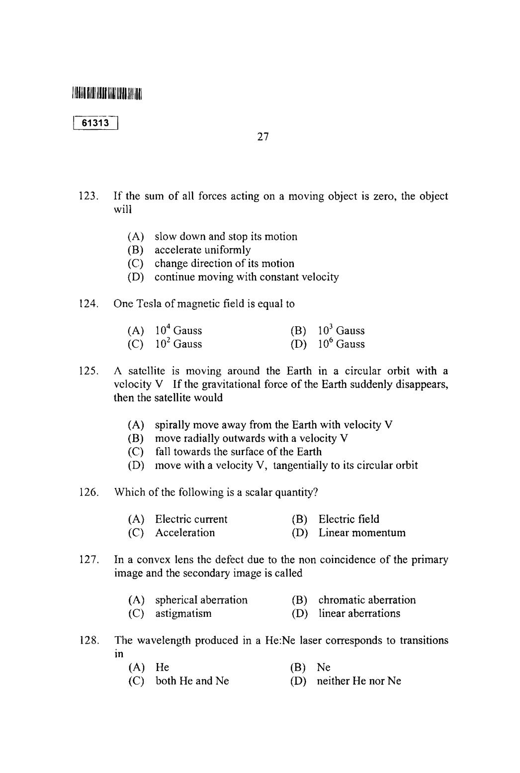 CUSAT CAT 2013 Physics Question Paper - Page 28