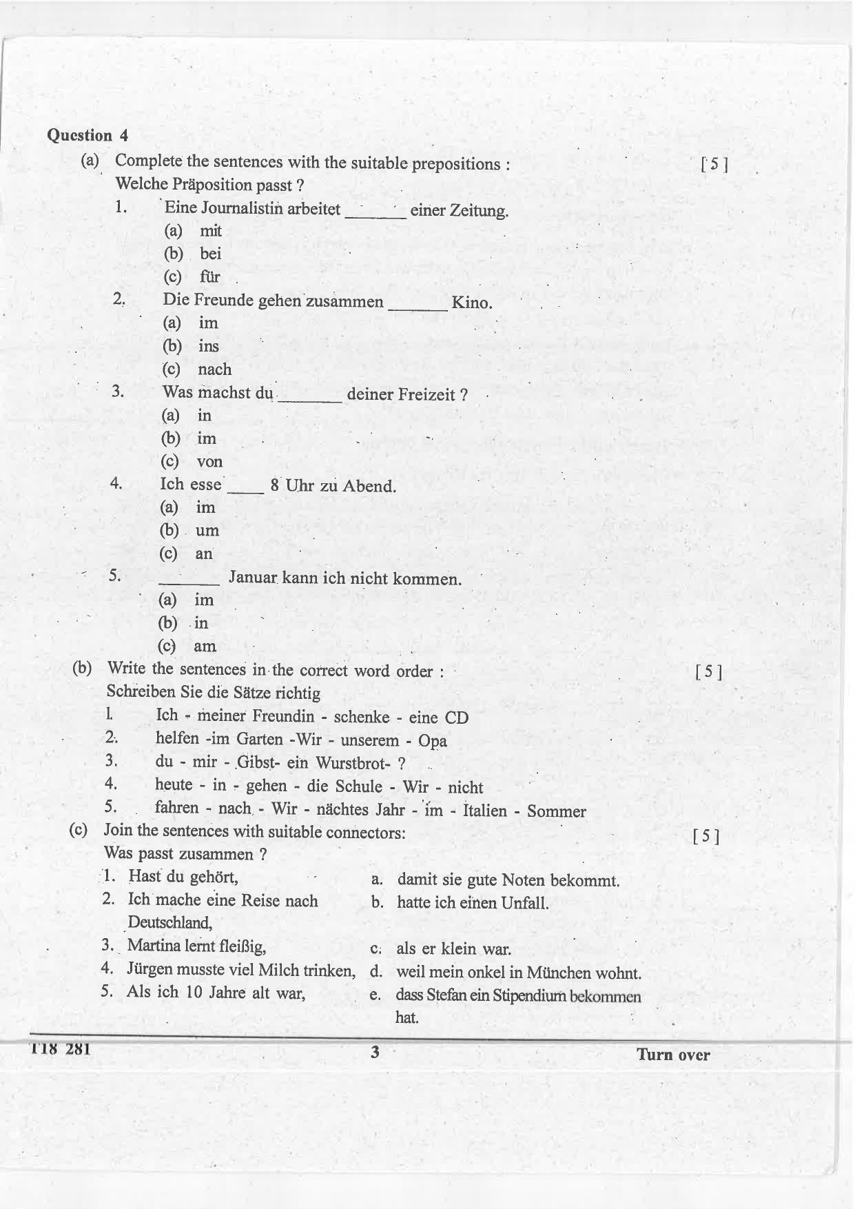ICSE Class 10 German 2018 Question Paper - Page 3