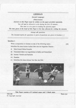 ICSE Class 10 German 2018 Question Paper